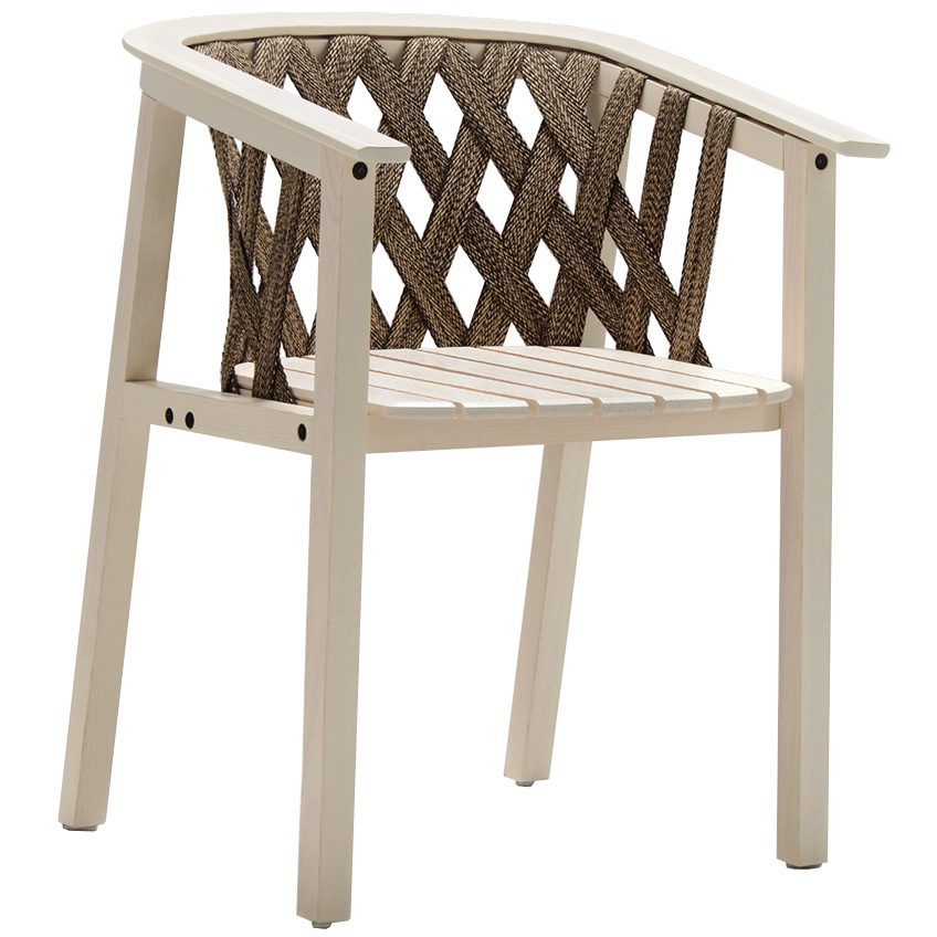 Bílo hnědá jasanová zahradní židle Poom Ribbon s výpletem Poom