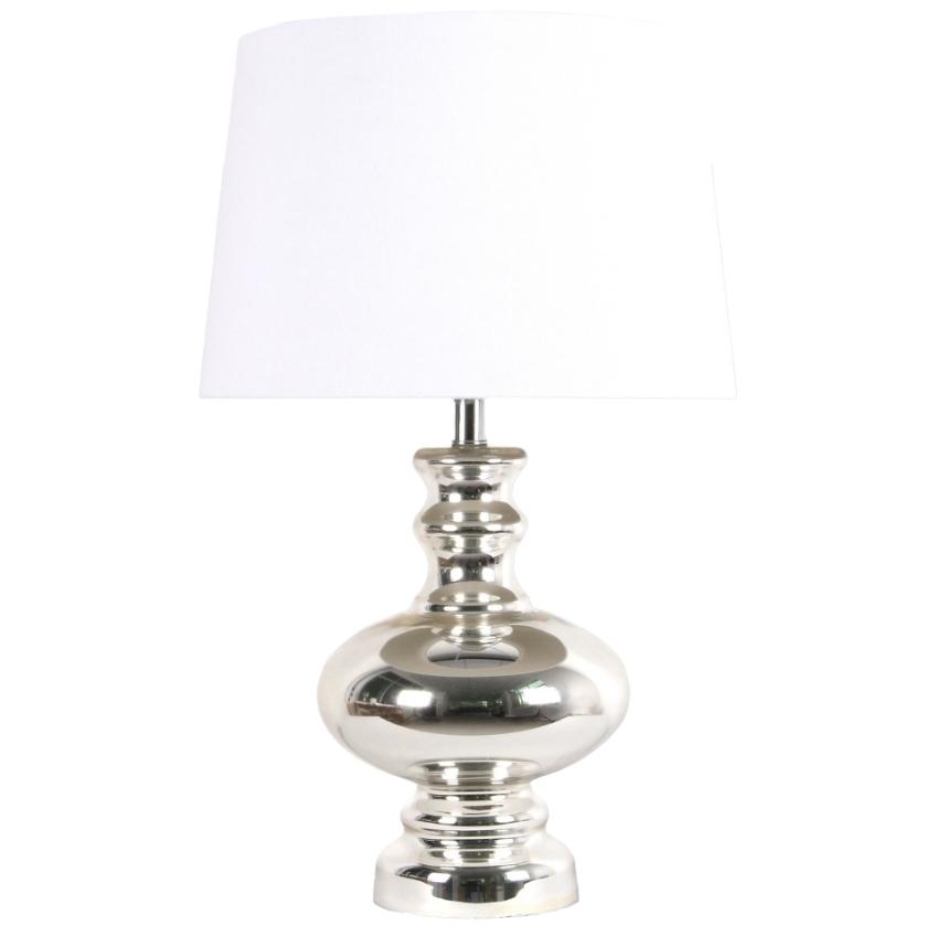 Bílá látková stolní lampa Miotto Lutetia se stříbrnou podstavou Miotto