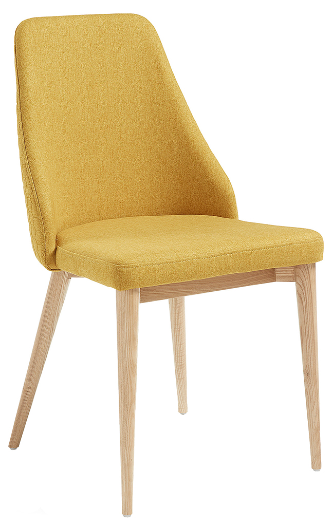 Žlutá látková jídelní židle Kave Home Rosie s přírodní podnoží Kave Home