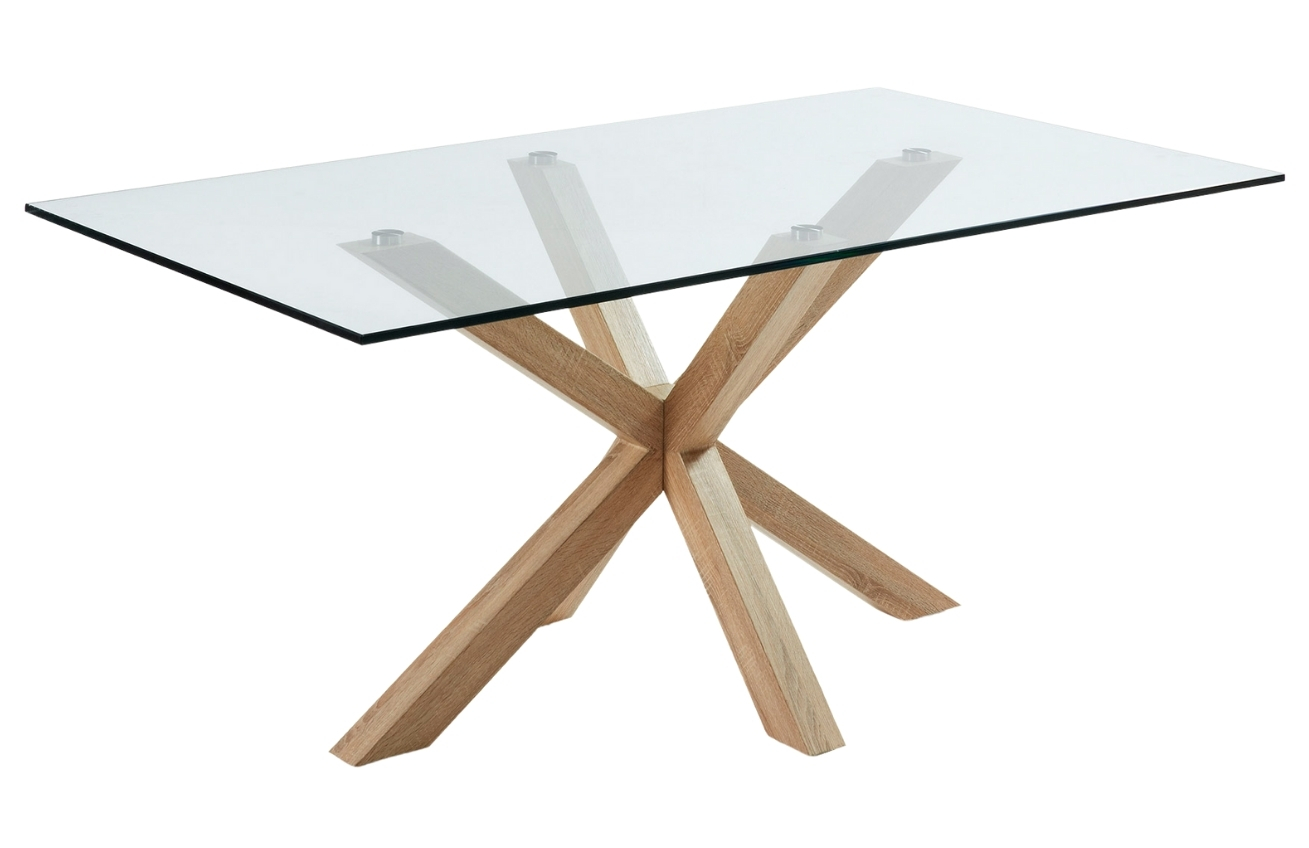 Skleněný jídelní stůl Kave Home Argo 160 x 90 cm s přírodní kovovou podnoží Kave Home