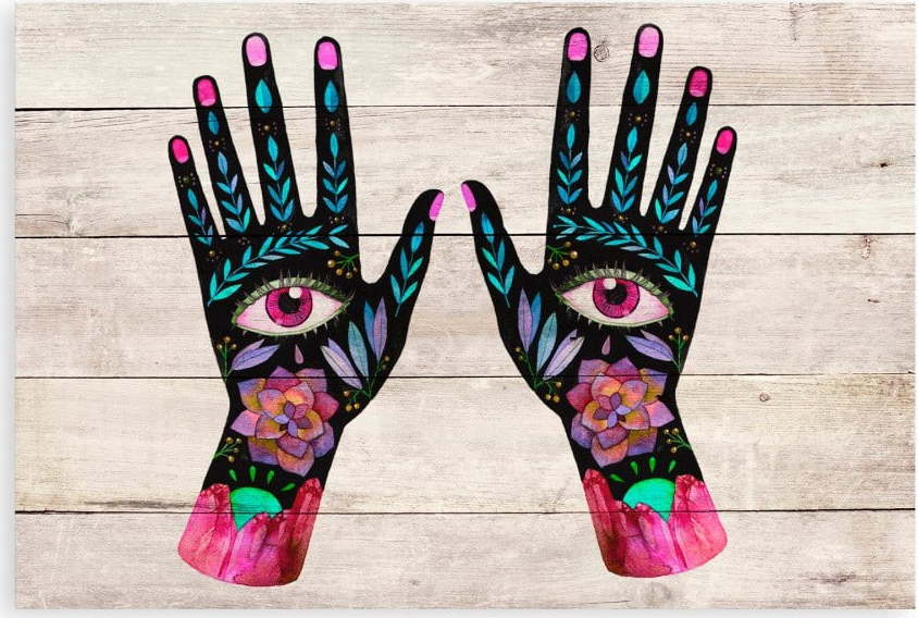 Nástěnná dekorace z borovicového dřeva Madre Selva Hand Eyes