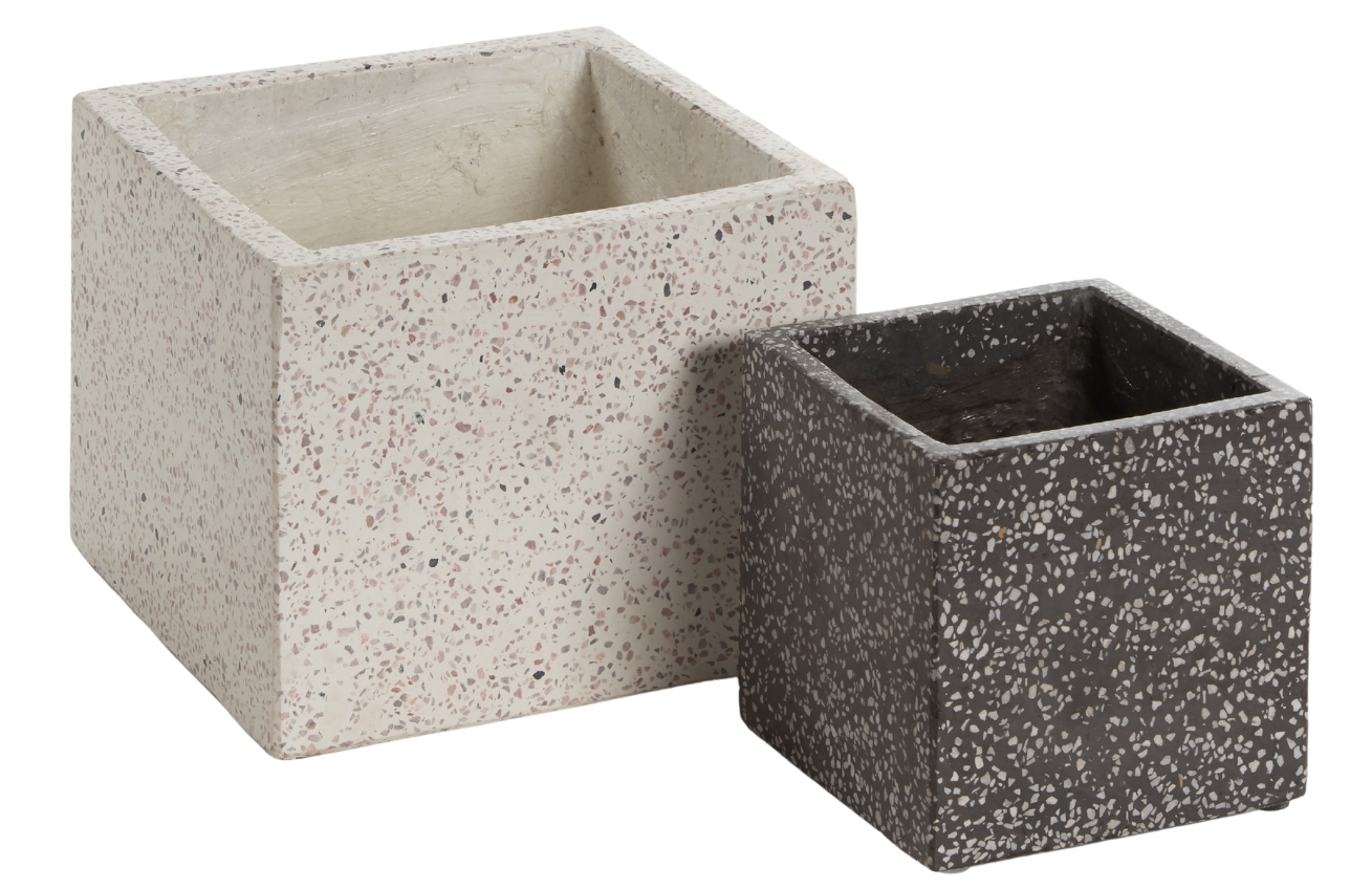 Béžovo černý set dvou terrazzo květináčů Kave Home Bransc 26x26/ 17x17 cm Kave Home