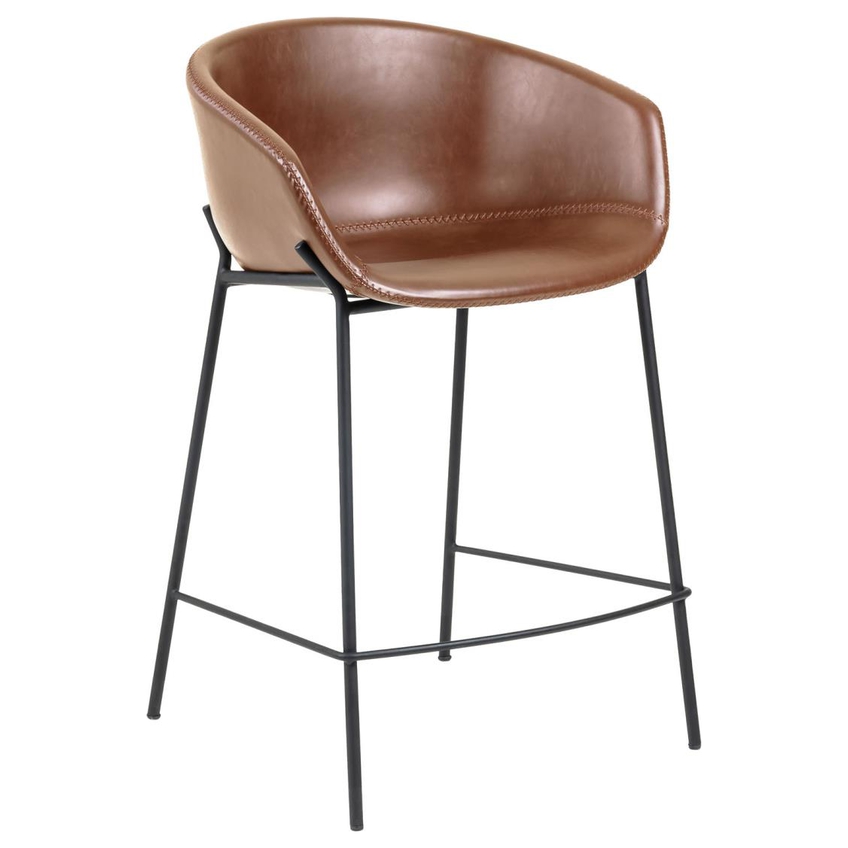 Hnědá koženková barová židle Kave Home Yvette 65 cm Kave Home