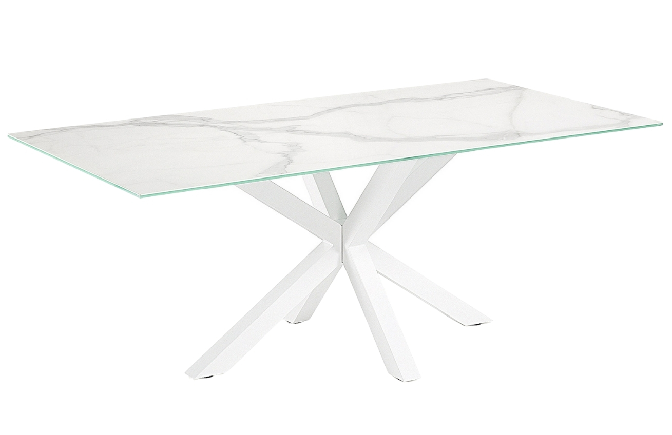 Bílý skleněný jídelní stůl Kave Home Argo 160 x 90 cm s bílou podnoží Kave Home