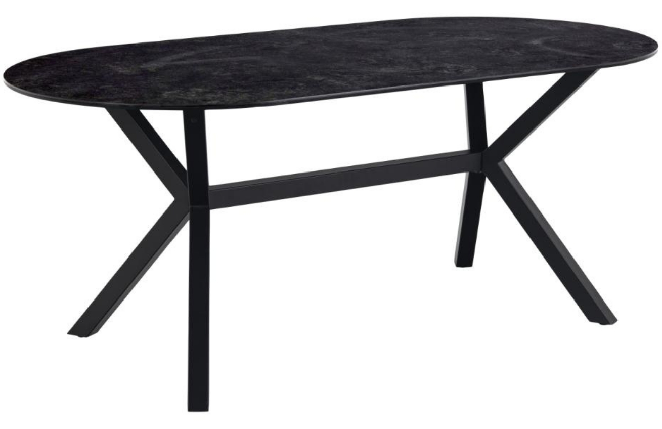 Scandi Černý mramorový oválný jídelní stůl Lestrad 180 x 90 cm Scandi