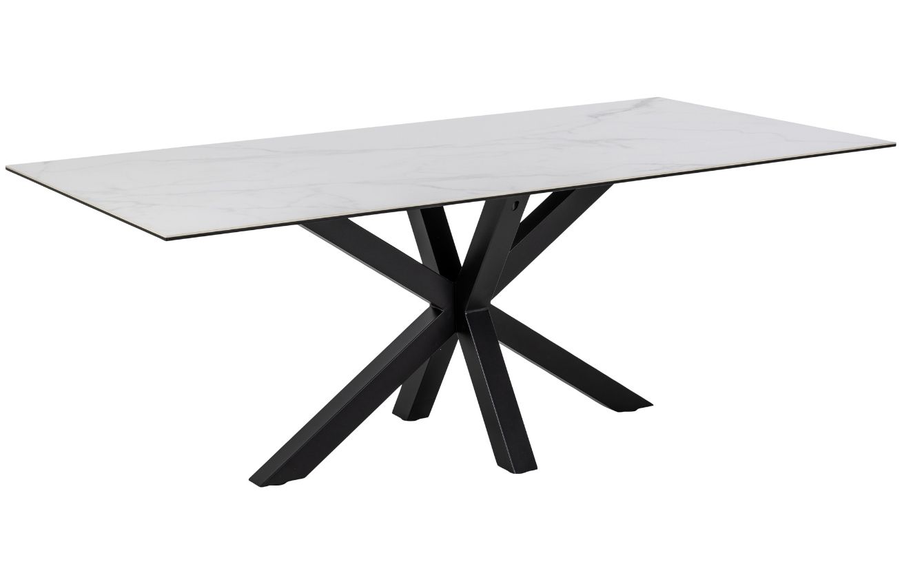 Scandi Bílý mramorový jídelní stůl s kovovou podnoží Skyline 200 x 100 cm Scandi