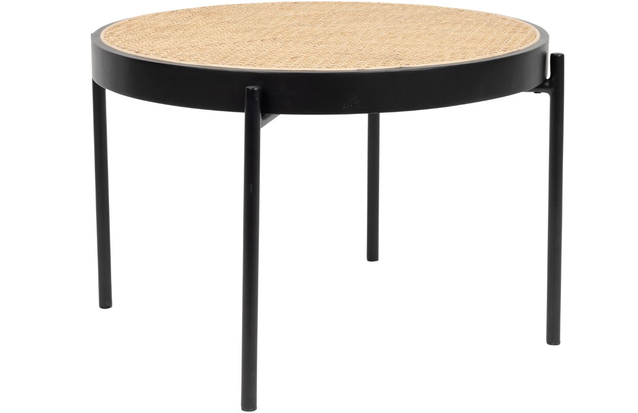 Černý dřevěný konferenční stolek ZUIVER SPIKE 65 cm s ratanovým výpletem Zuiver