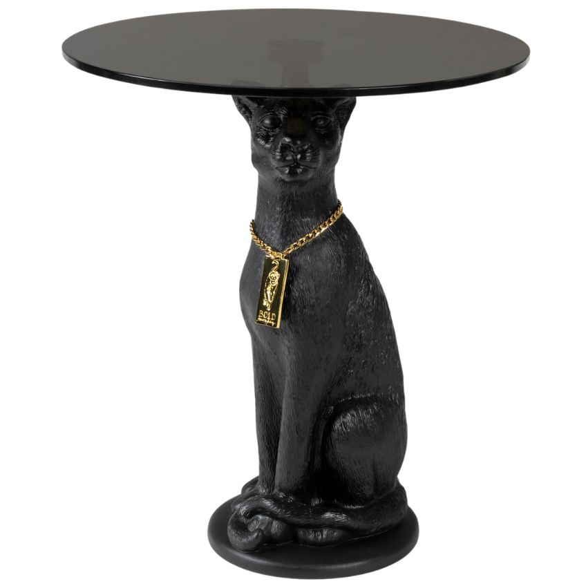 Černý odkládací stolek Bold Monkey Proudly Crowned Panther 40 cm se skleněnou deskou Bold Monkey