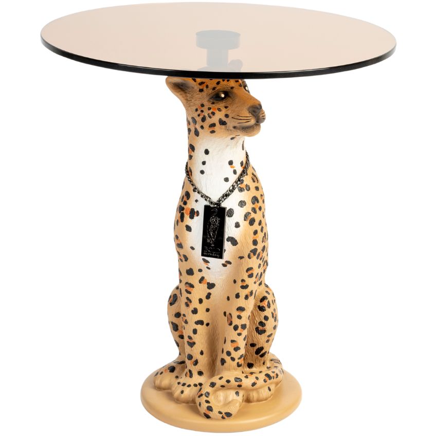 Hnědý odkládací stolek Bold Monkey Proudly Crowned Panther 40 cm se skleněnou deskou Bold Monkey