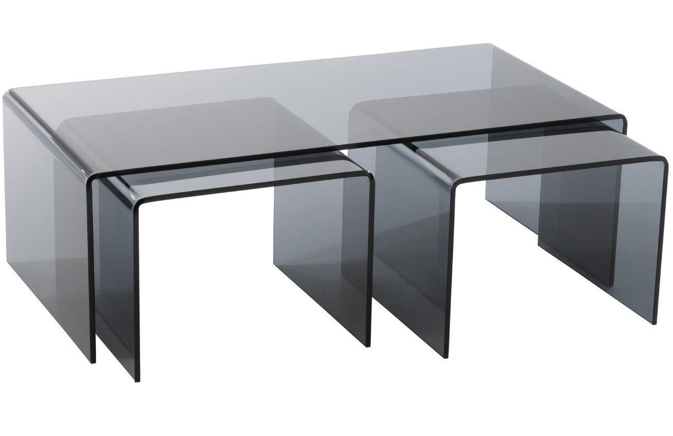 Set tří černých skleněných konferenčních stolků J-line Jarred 50x50 / 50x50 / 120x60 cm J-line