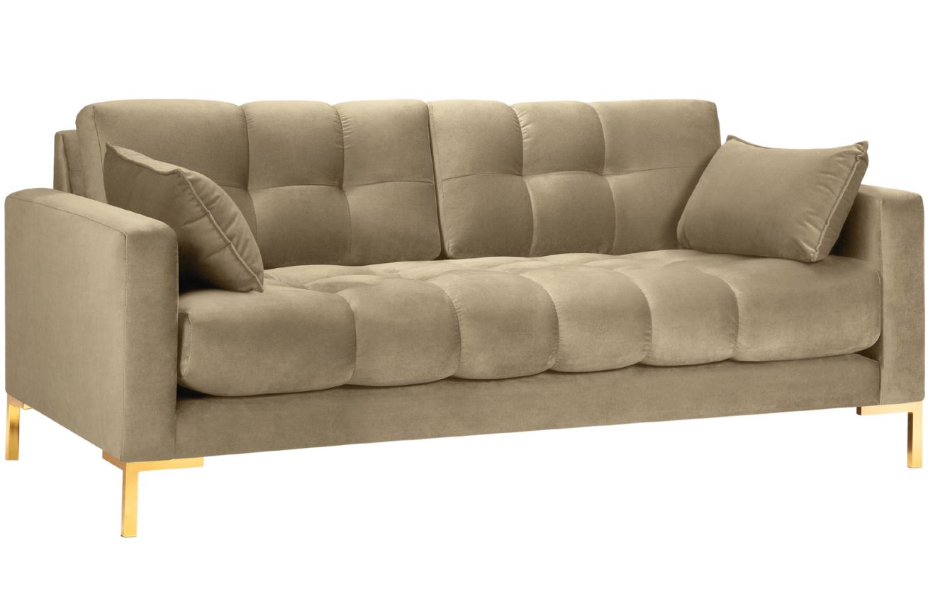 Béžová sametová třímístná pohovka MICADONI Mamaia 177 cm se zlatou podnoží Micadoni