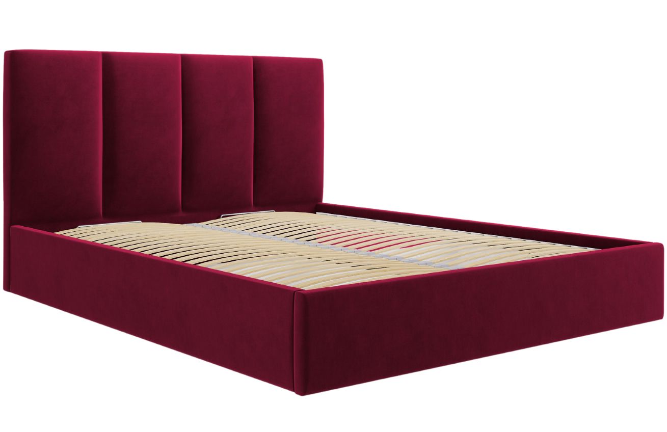 Červená sametová dvoulůžková postel MICADONI Pyla 140 x 200 cm s úložným prostorem Micadoni