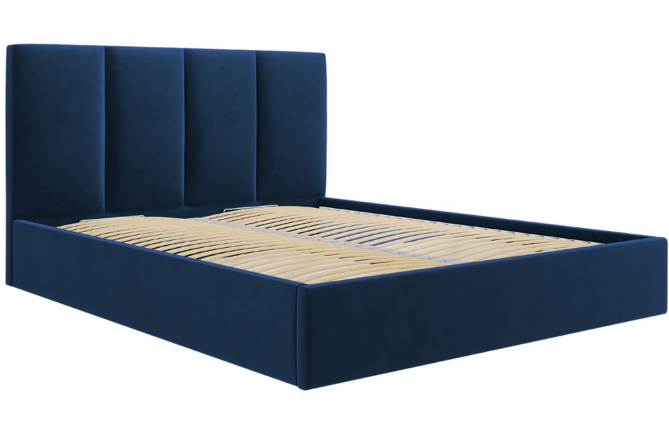 Královsky modrá sametová dvoulůžková postel MICADONI Pyla 140 x 200 cm s úložným prostorem Micadoni