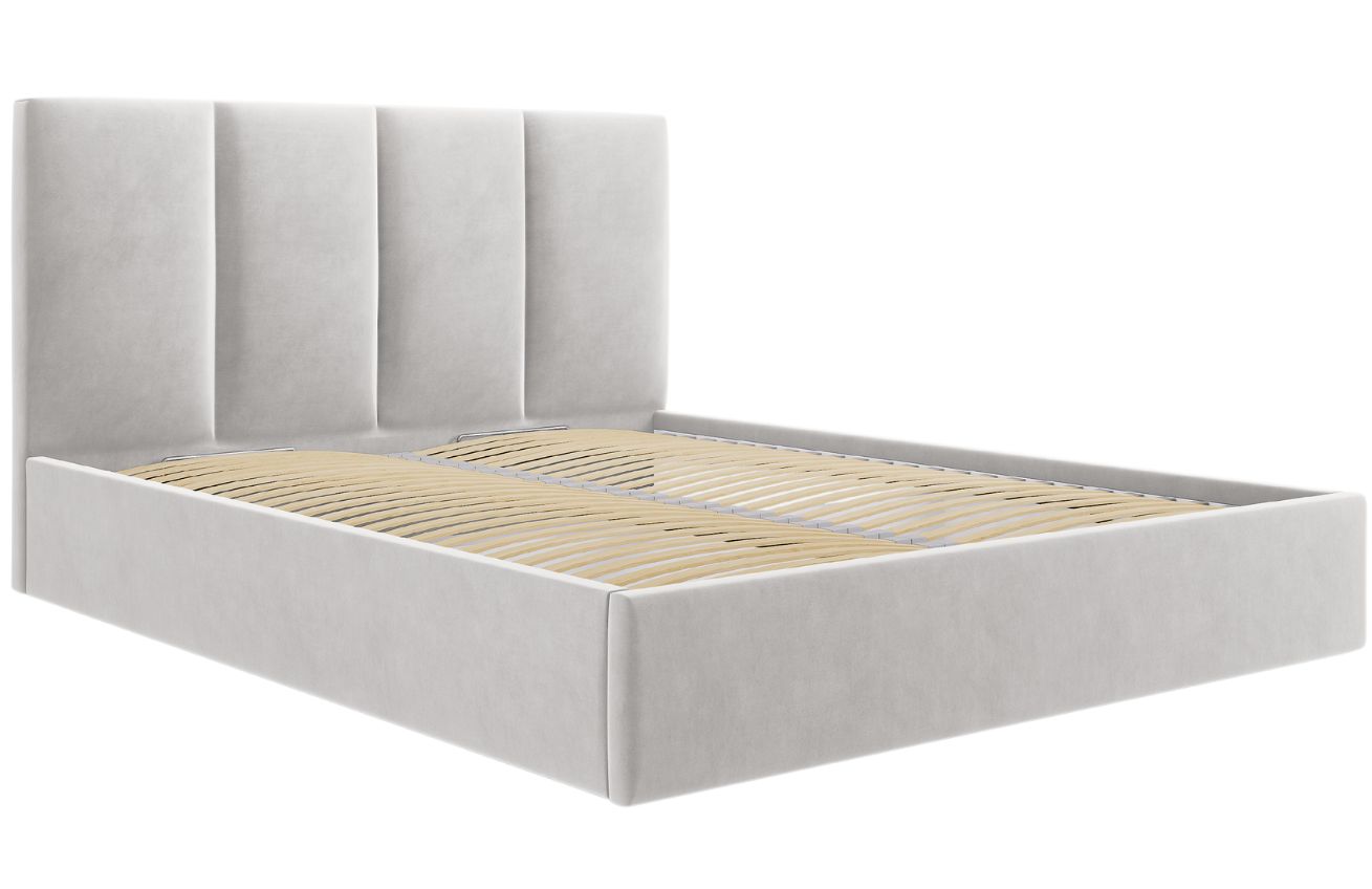 Světle šedá sametová dvoulůžková postel MICADONI Pyla 140 x 200 cm s úložným prostorem Micadoni