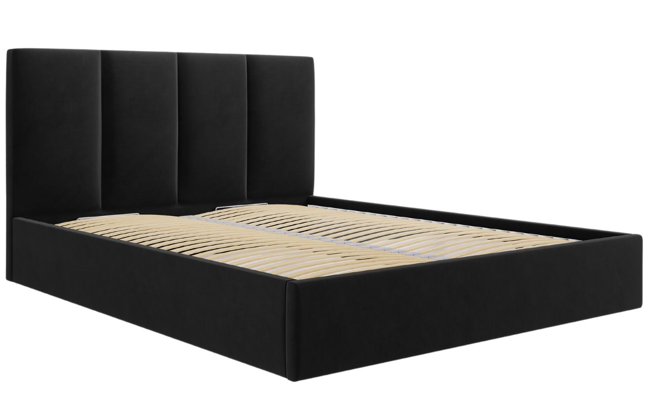 Černá sametová dvoulůžková postel MICADONI Pyla 140 x 200 cm s úložným prostorem Micadoni