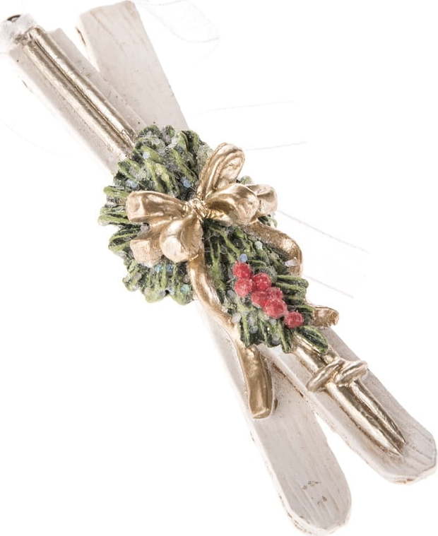 Bílá závěsná vánoční ozdoba ve tvaru lyží Dakls Dakls