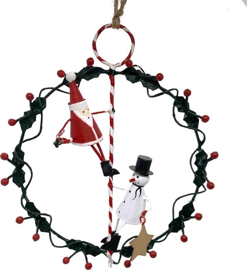 Nástěnný vánoční věnec Santa & Snowman on Wreath - G-Bork