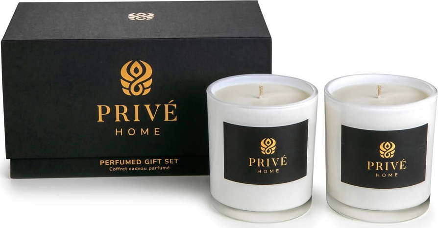 Sada 2 bílých vonných svíček Privé Home Lemon Verbena/Mimosa-Poire Privé Home