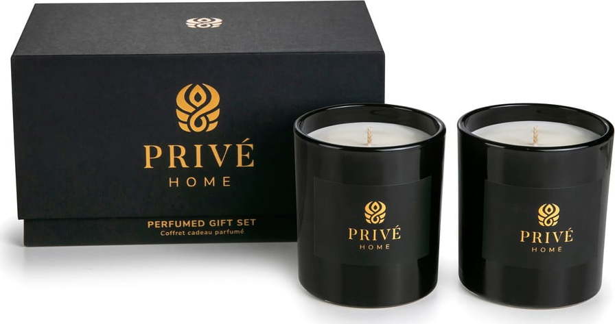 Sada 2 černých vonných svíček Privé Home Tobacco&Leather/Oud&Bergamote Privé Home