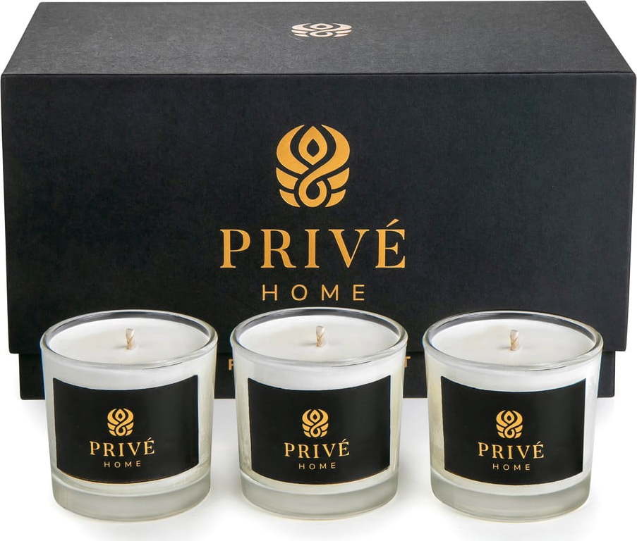 Sada 3 bílých vonných svíček Privé Home Tobacco&Leather/Oud&Bergamote/Muscs Poudres Privé Home