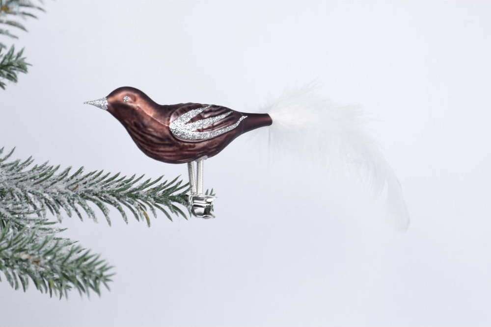 Sada 3 hnědých skleněných vánočních ozdob ve tvaru ptáčka Ego Dekor Ego Dekor