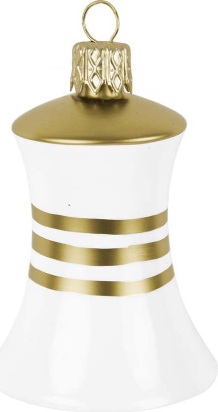 Sada 3 skleněných vánočních ozdob ve tvaru zvonku v bílo-zlaté barvě Ego Dekor Ego Dekor