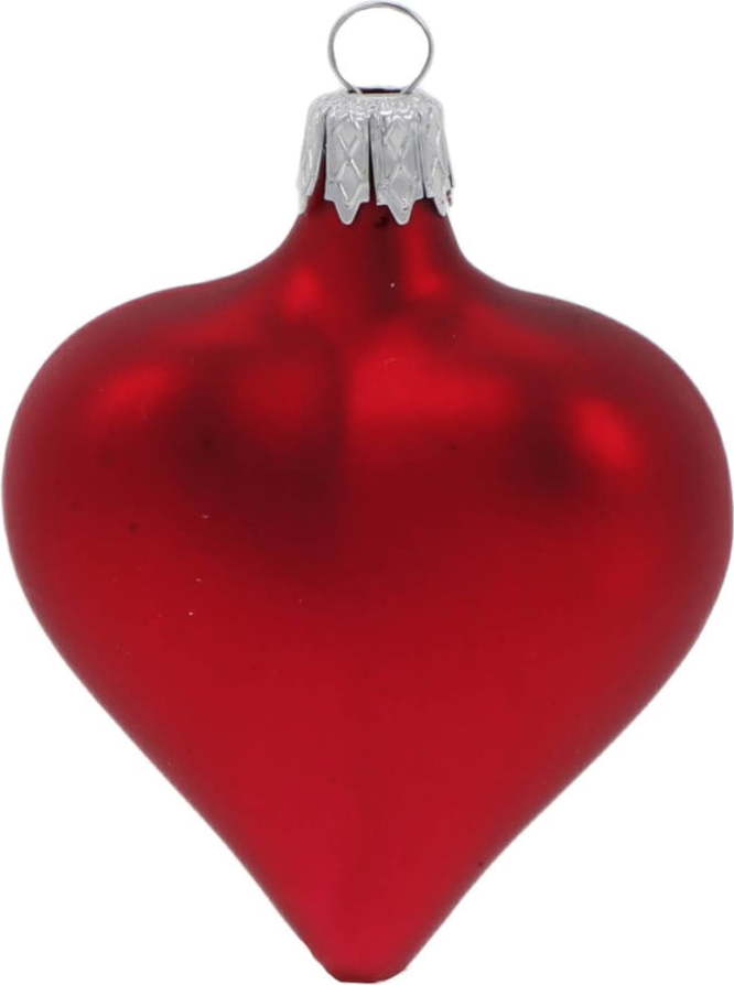 Sada 4 červených skleněných vánočních ozdob ve tvaru srdce Ego Dekor Ego Dekor
