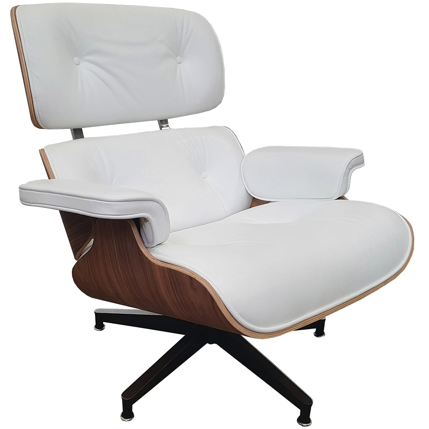 Culty Bílé koženkové křeslo v ořechovém provedení Lounge chair Culty