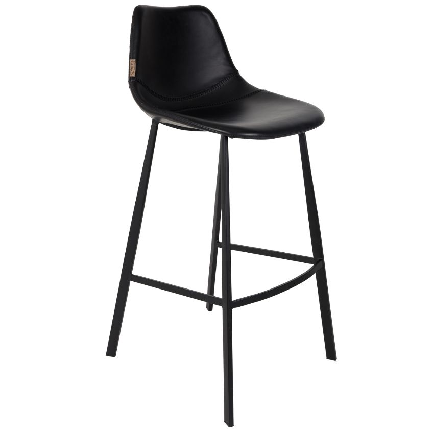 Černá koženková vintage barová židle DUTCHBONE Franky FR 80 cm Dutchbone