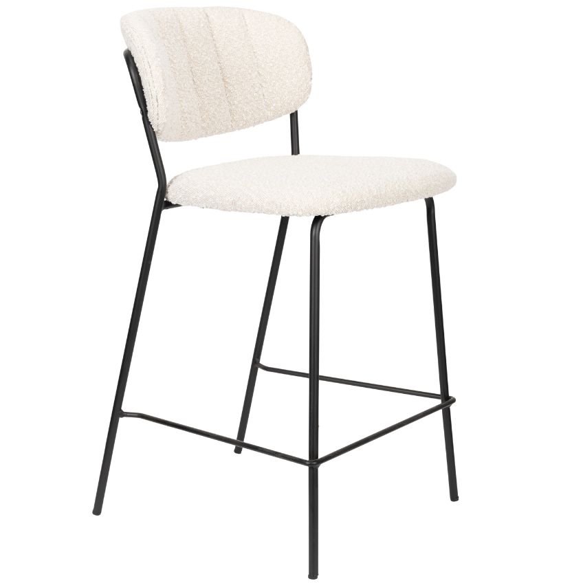 White Label Bílá látková barová židle WLL Jolien 65 cm White Label