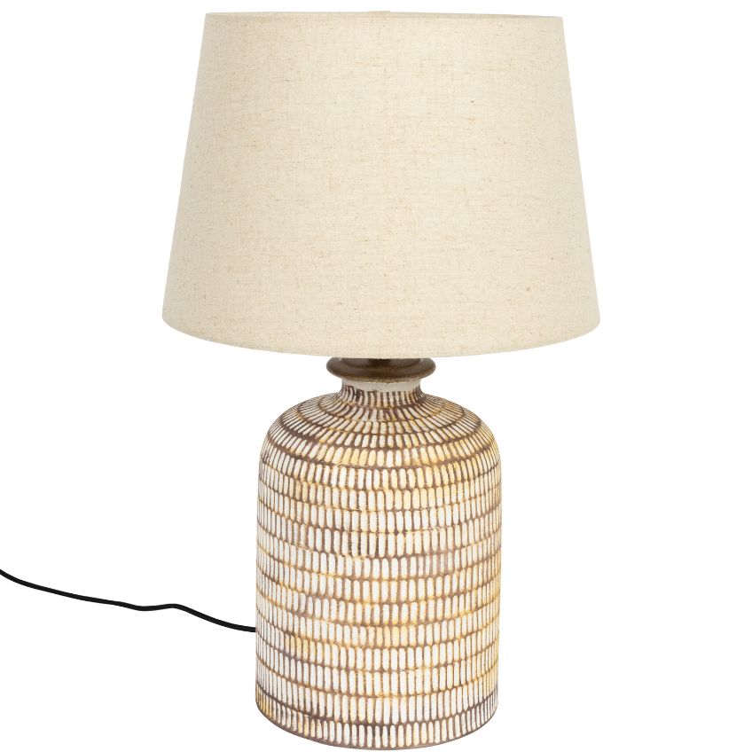 Béžová keramická stolní lampa DUTCHBONE RUSSEL se lněným stínidlem Dutchbone