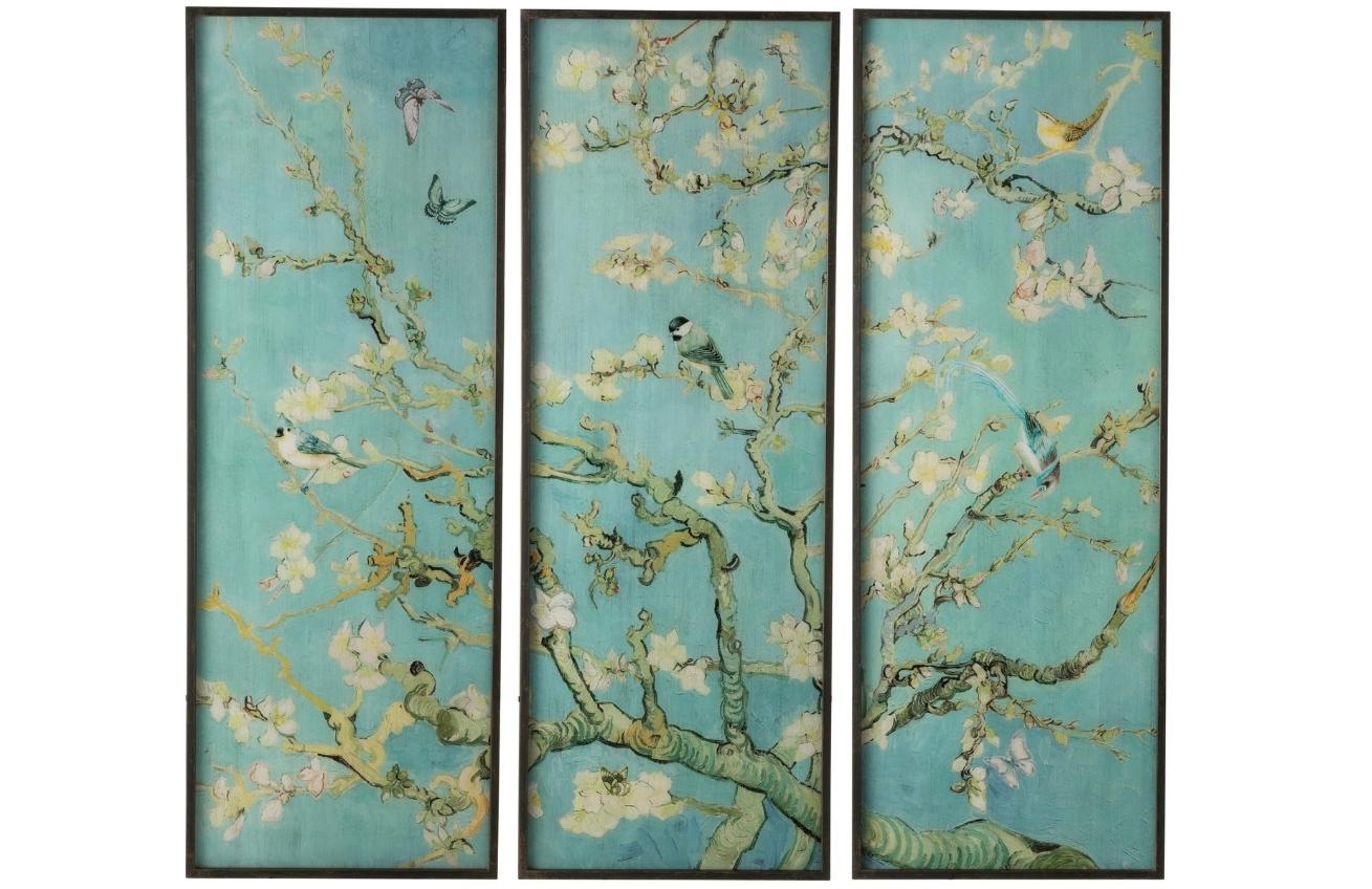 Set tří modrých obrazů s přírodním motivem J-Line Nodokana 110 x 43 cm J-line