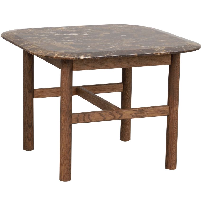 Hnědý mramorový konferenční stolek ROWICO HAMMOND 62 x 62 cm s hnědou podnoží Rowico