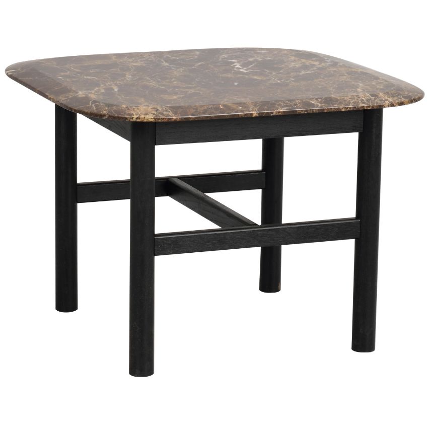 Hnědý mramorový konferenční stolek ROWICO HAMMOND 62 x 62 cm s černou  podnoží Rowico