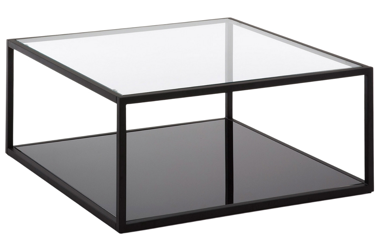 Černý kovový konferenční stolek Kave Home Blackhill 80 x 80 cm se skleněnou deskou Kave Home