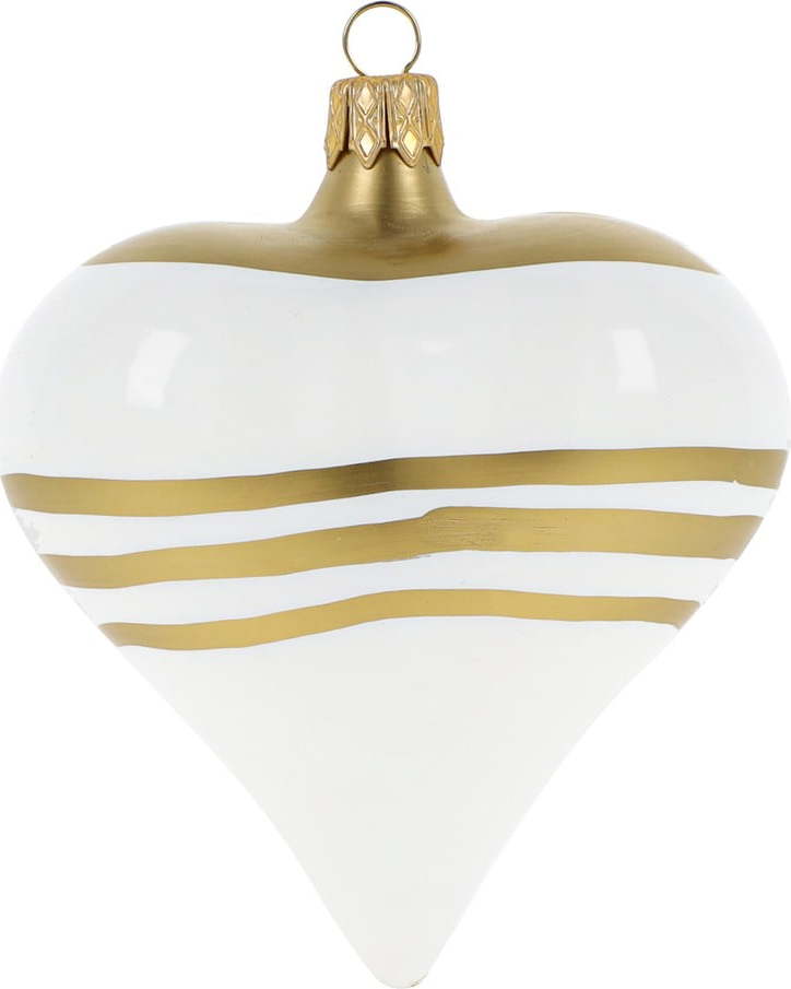 Sada 3 skleněných vánočních ozdob ve tvaru srdce v bílo-zlaté barvě Ego Dekor Ego Dekor