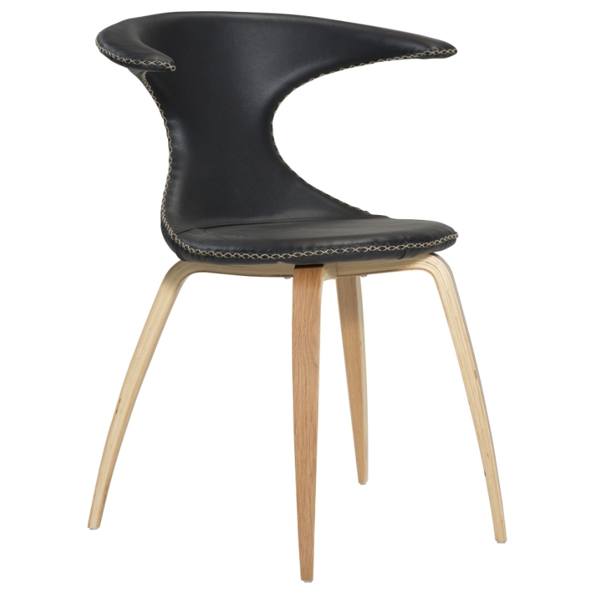 ​​​​​Dan-Form Černá kožená jídelní židle DAN-FORM Flair s dubovou podnoží ​​​​​Dan-Form