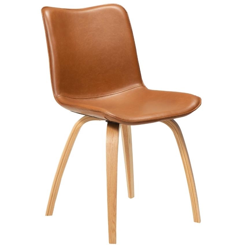 ​​​​​Dan-Form Koňakově hnědá koženková jídelní židle DAN-FORM Glee s dubovou podnoží ​​​​​Dan-Form