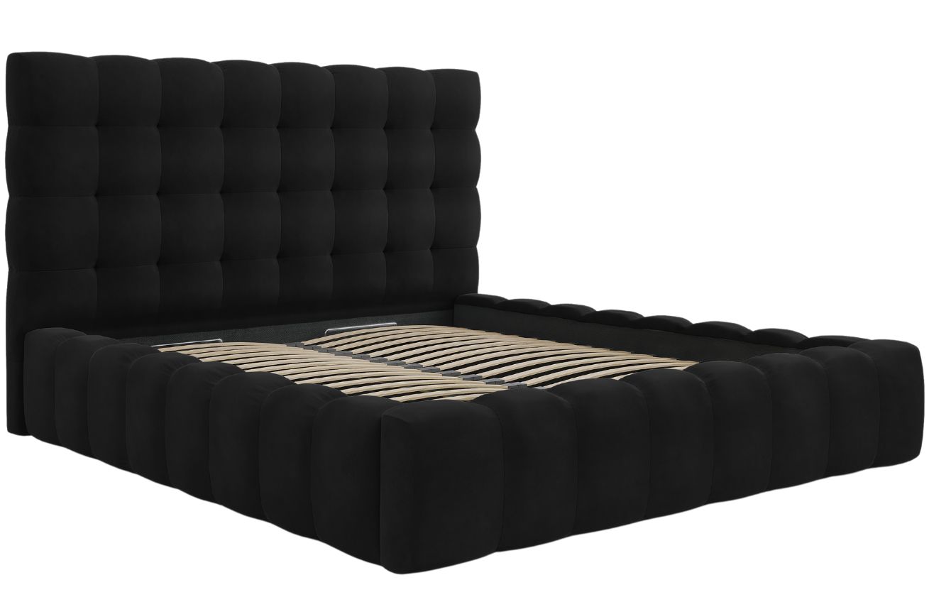 Černá sametová dvoulůžková postel MICADONI Mamaia 180 x 200 cm s úložným prostorem Micadoni