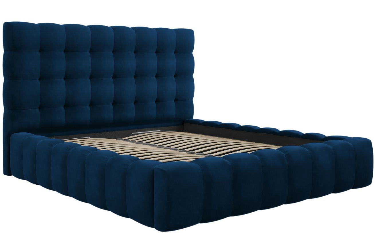 Královsky modrá sametová dvoulůžková postel MICADONI Mamaia 180 x 200 cm s úložným prostorem Micadoni