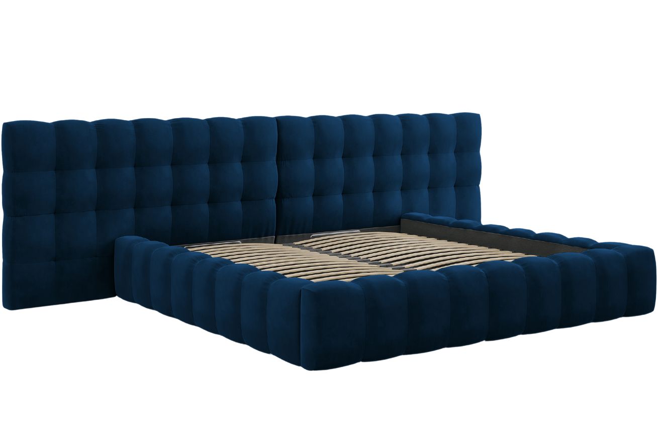 Královsky modrá sametová dvoulůžková postel MICADONI Mamaia 200 x 200 cm s úložným prostorem II. Micadoni