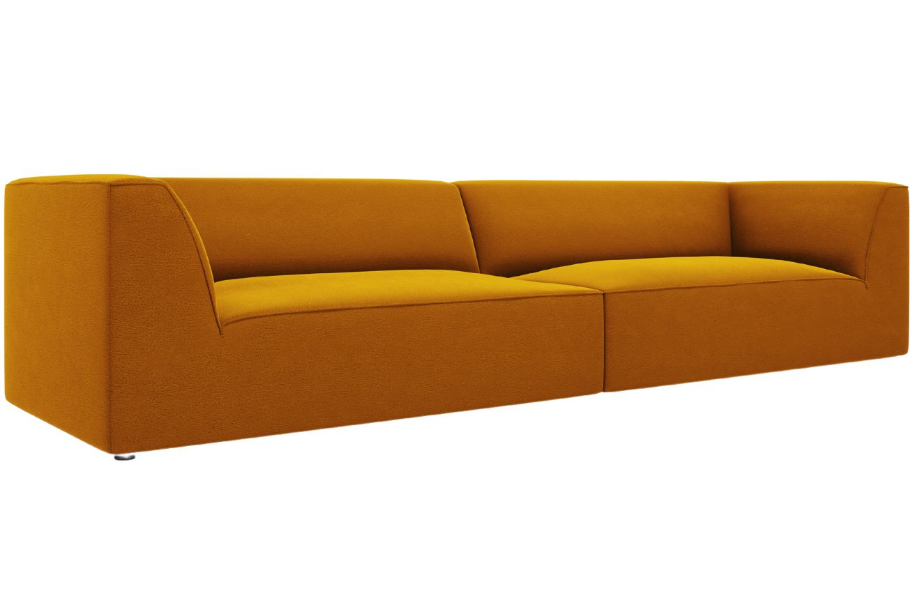 Žlutá sametová čtyřmístná pohovka MICADONI Ruby 302 cm Micadoni