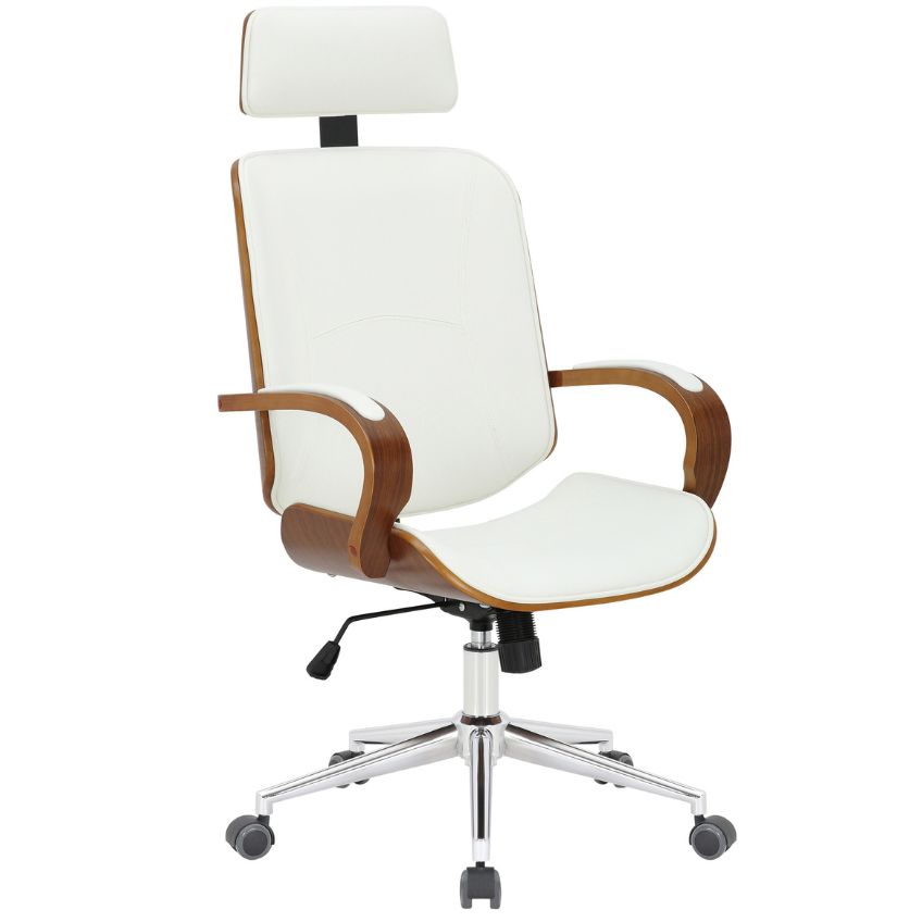 DMQ Ořechová kancelářská židle Nelion s bílým koženkovým sedákem DMQ