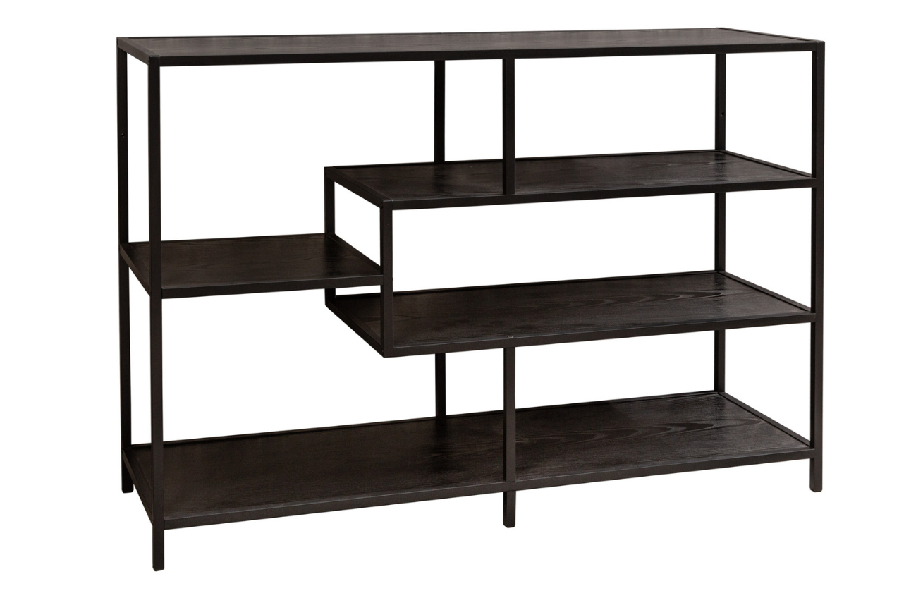 Moebel Living Černý jasanový regál Tobi 114 x 79 cm Moebel Living