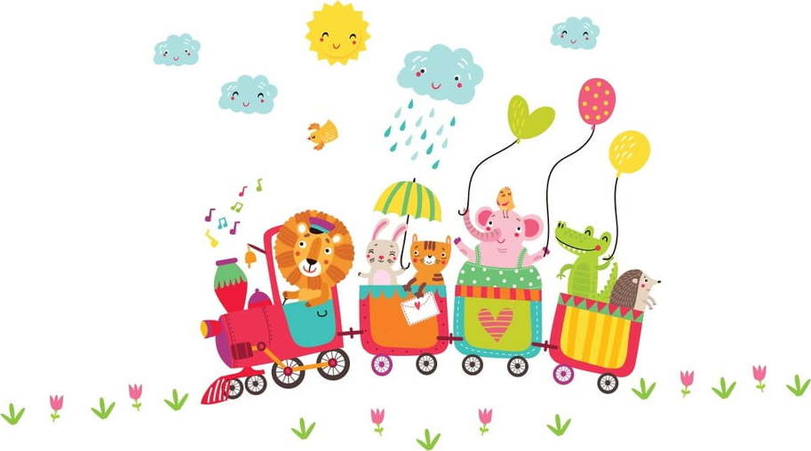 Dětská nástěnná samolepka Ambiance Animals in the Happiness Train