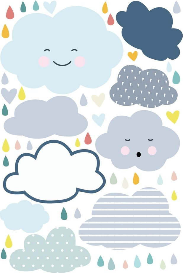 Dětská nástěnná samolepka Ambiance Scandinavian Clouds and Love Rain