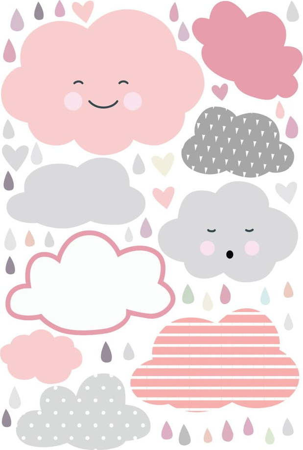Dětská nástěnná samolepka Ambiance Scandinavian Clouds Under a Rain of Hearts