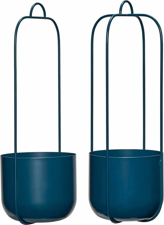 Modré kovové závěsné květináče v sadě 2 ks ø 16 cm Lotus