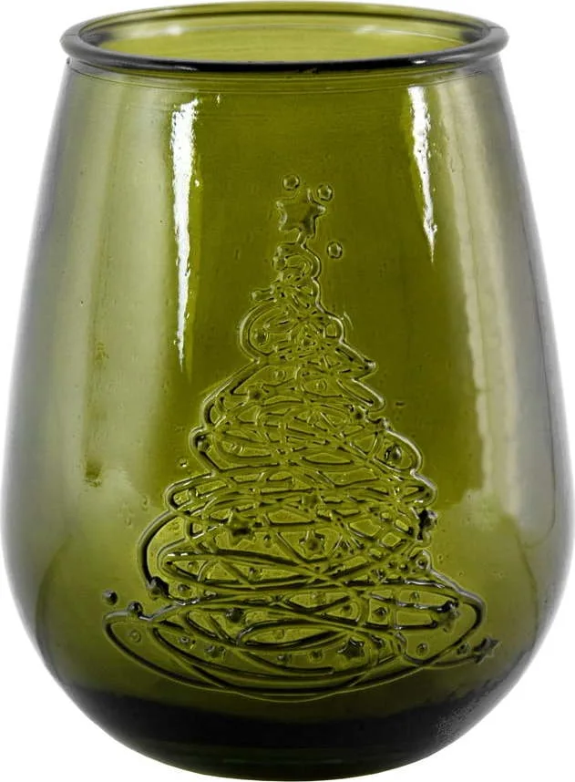 Zelená skleněná váza s vánočním motivem Ego Dekor Arbol de Navidad, výška 13 cm