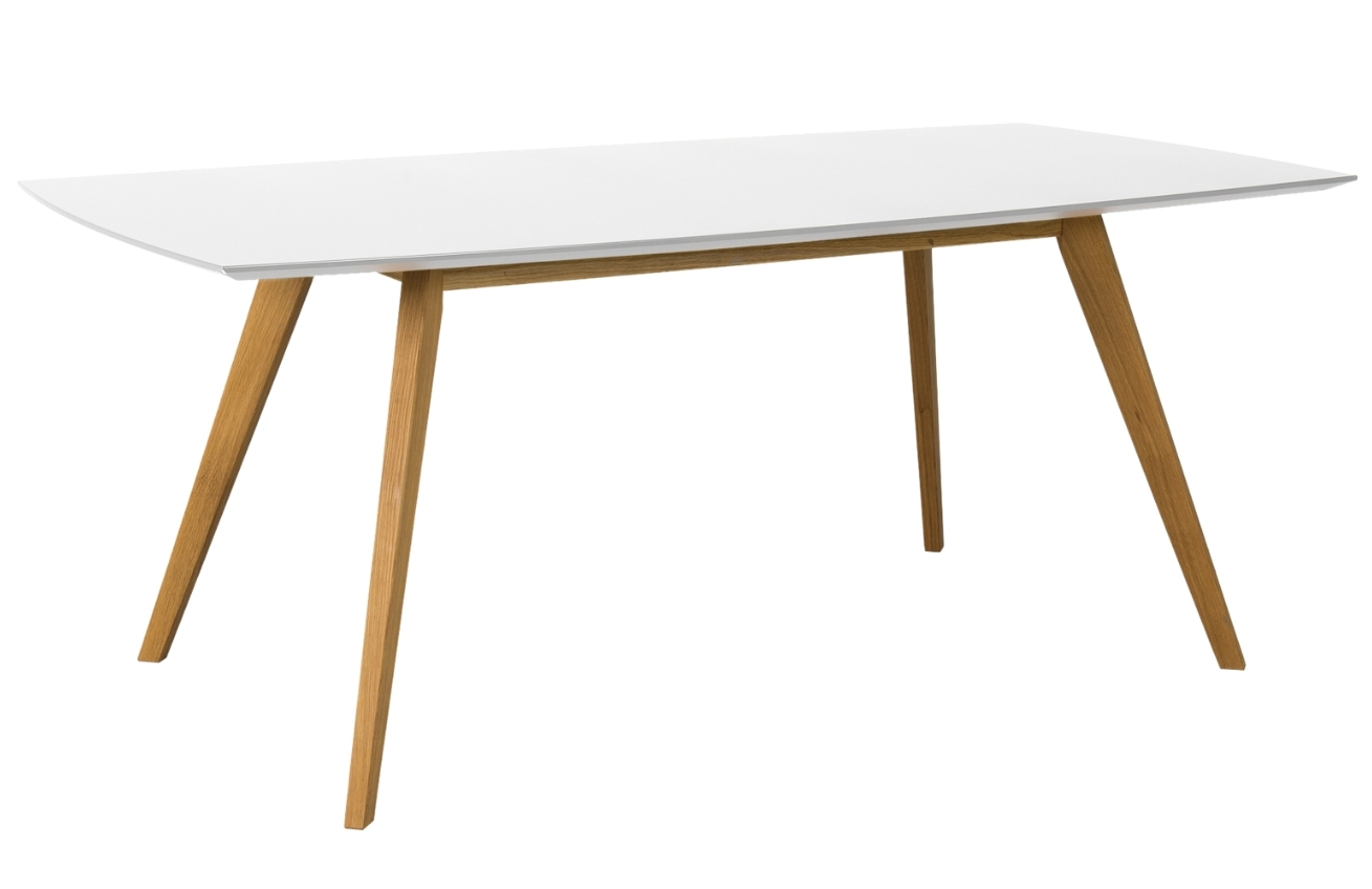 Matně bílý lakovaný dřevěný jídelní stůl Tenzo Bess 185 x 95 cm s dubovou podnoží Tenzo